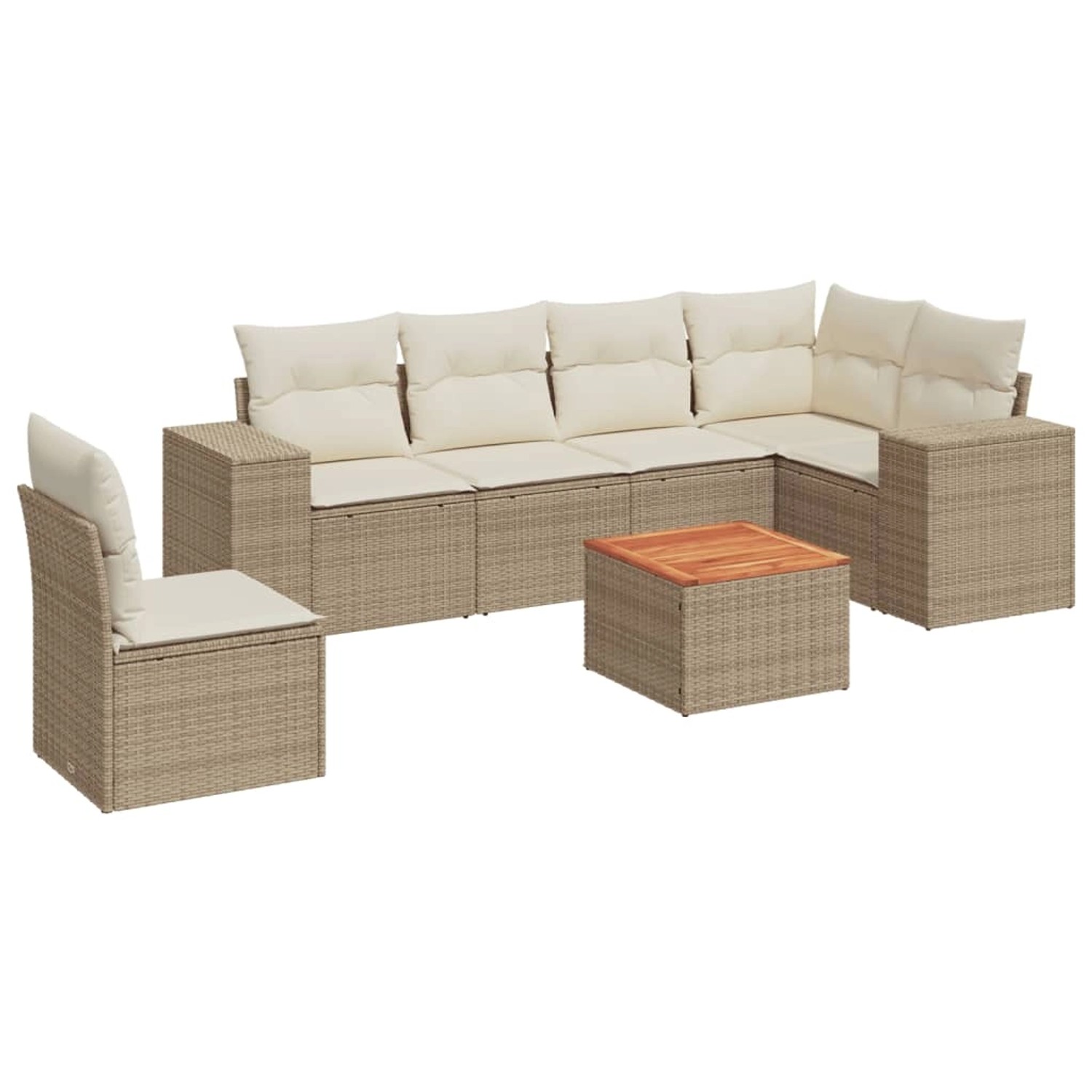 vidaXL 7-Tlg Garten-Sofagarnitur mit Kissen Beige Poly Rattan 3225470 günstig online kaufen