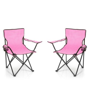 BigDean 2 Stück Faltstuhl Pink Campingstuhl Anglerstuhl Mit Getränkehalter Tragetasche Anglersessel Klappbar Klappstuhl Gartenstuhl Faltstuhl