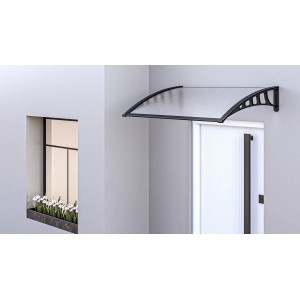 Transparentes Vordach in Anthrazit, 120x80 cm, schützt den Eingangsbereich vor Regen und Schnee.