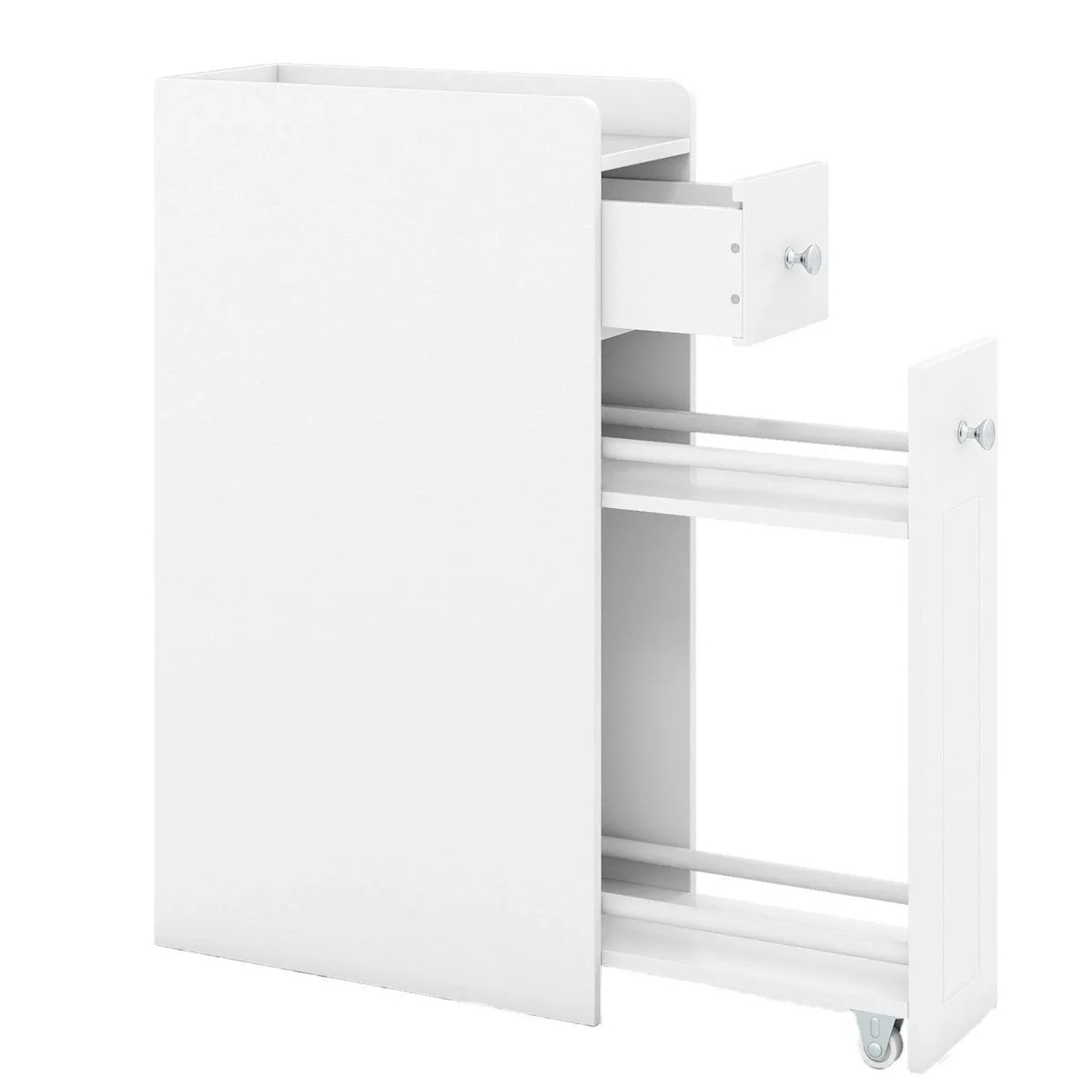 Costway Nischenschrank Badschrank mit Rollen Badezimmerschrank Klein Weiß