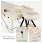 Beige Massageliege von Tectake mit Armlehnen, Kopfstütze und Alugestell. Klappbar und mit Tragetasche.