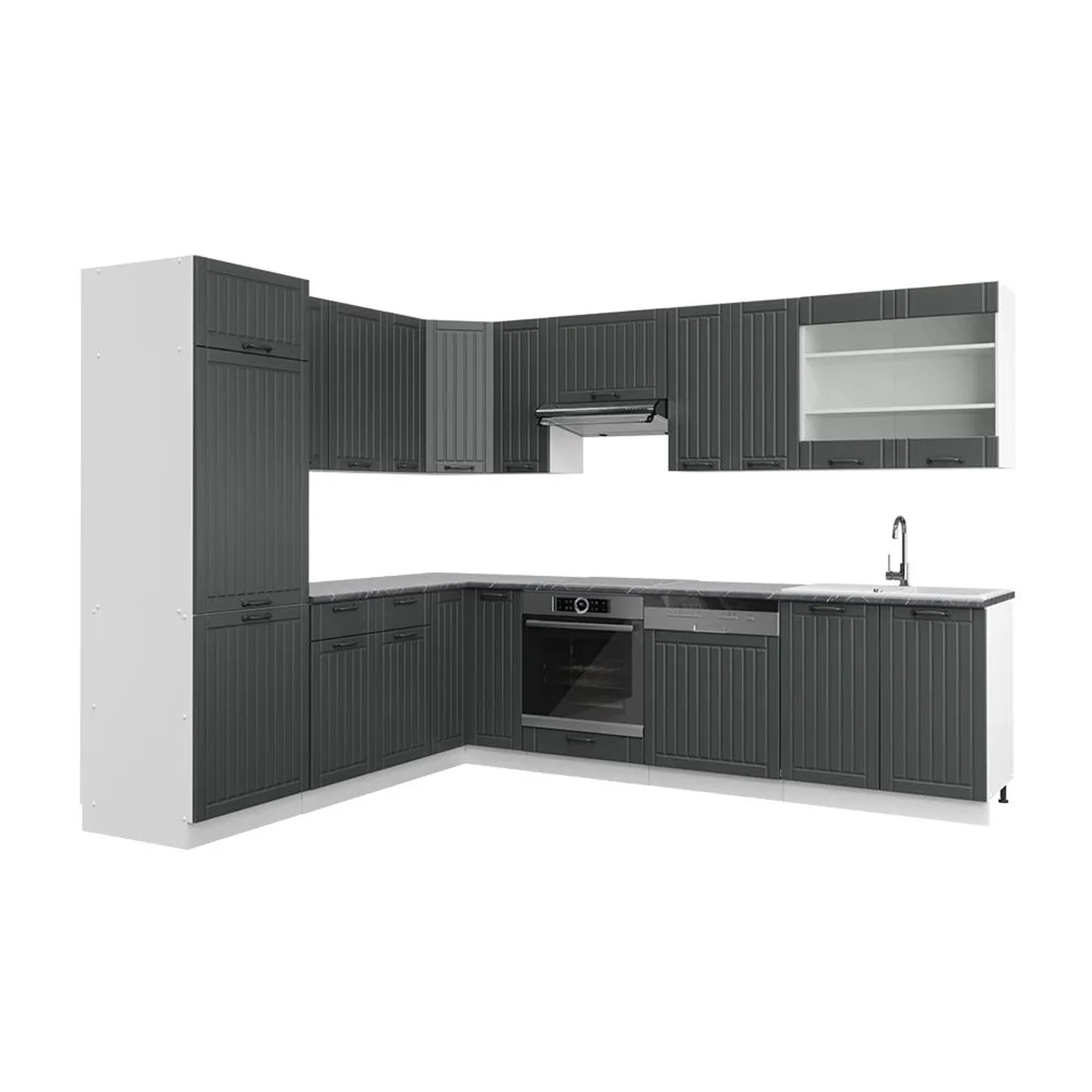 Vicco Eckküche Fame-Line Dunkelgrau/Weiß 287 x 82, AP Anthrazit