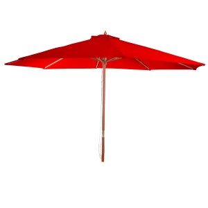 MCW Sonnenschirm Lissabon, Ø 3,5m, Bordeauxrot, mit Holzgestell und Handseilzug.