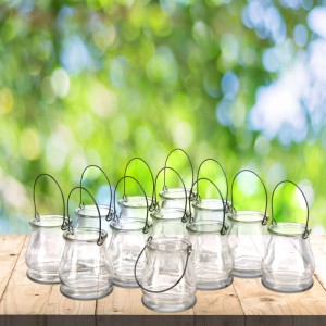 Relaxdays Windlicht Glas mit Henkel 12er Set 10 cm x 8,5 cm