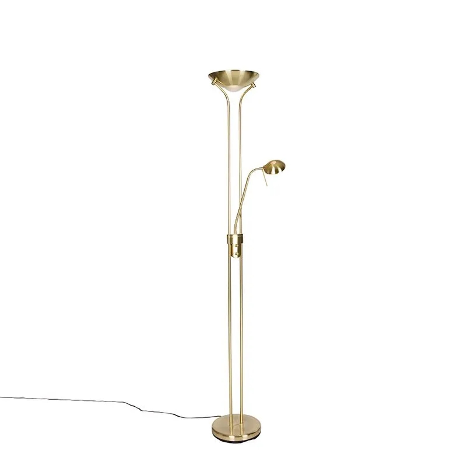 QAZQA Moderne Stehleuchte Messing mit Leselampe inkl  LED Dim To Warm Diva
