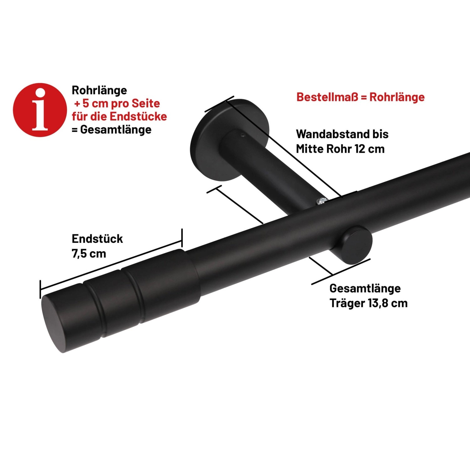 Deco-Raum Gardinenstange nach Maß 1-Lauf Zylinder Ø 25mm Schwarz 330cm_2