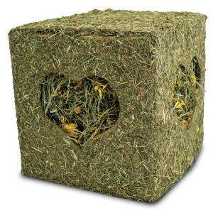 JR Farm Heuwürfel Blüten Groß, Nager-Ergänzungsfutter aus Heu und Ringelblumen, Würfelform.