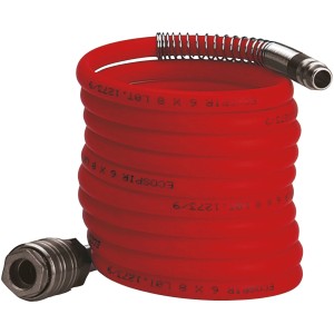 Einhell Spiralschlauch, 4 m, rot, mit Schnellanschlusskupplung und Stecknippel, Zubehör für Kompressoren.