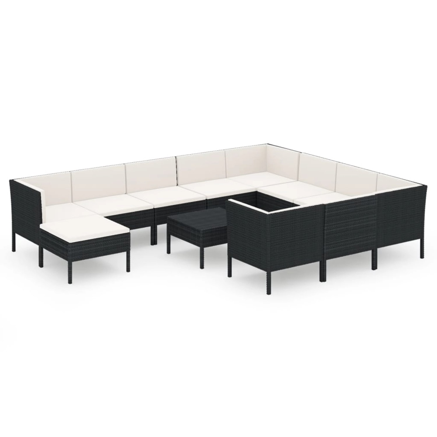 vidaXL 12-tlg Garten-Lounge-Set mit Auflagen Poly Rattan Schwarz Modell 14