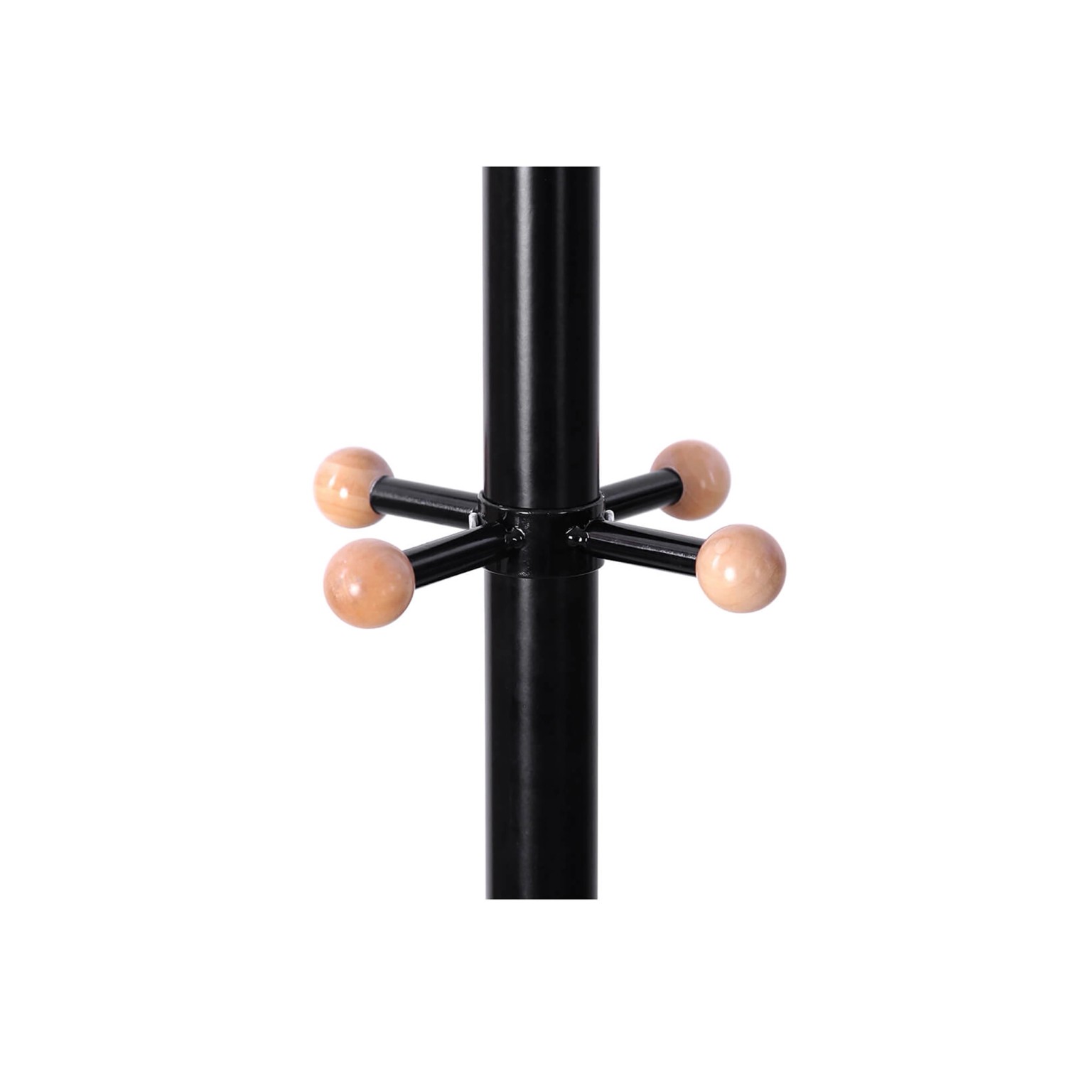 Detailansicht: Schwarzer Songmics Hutständer mit 12 Haken und Holzkugeln.