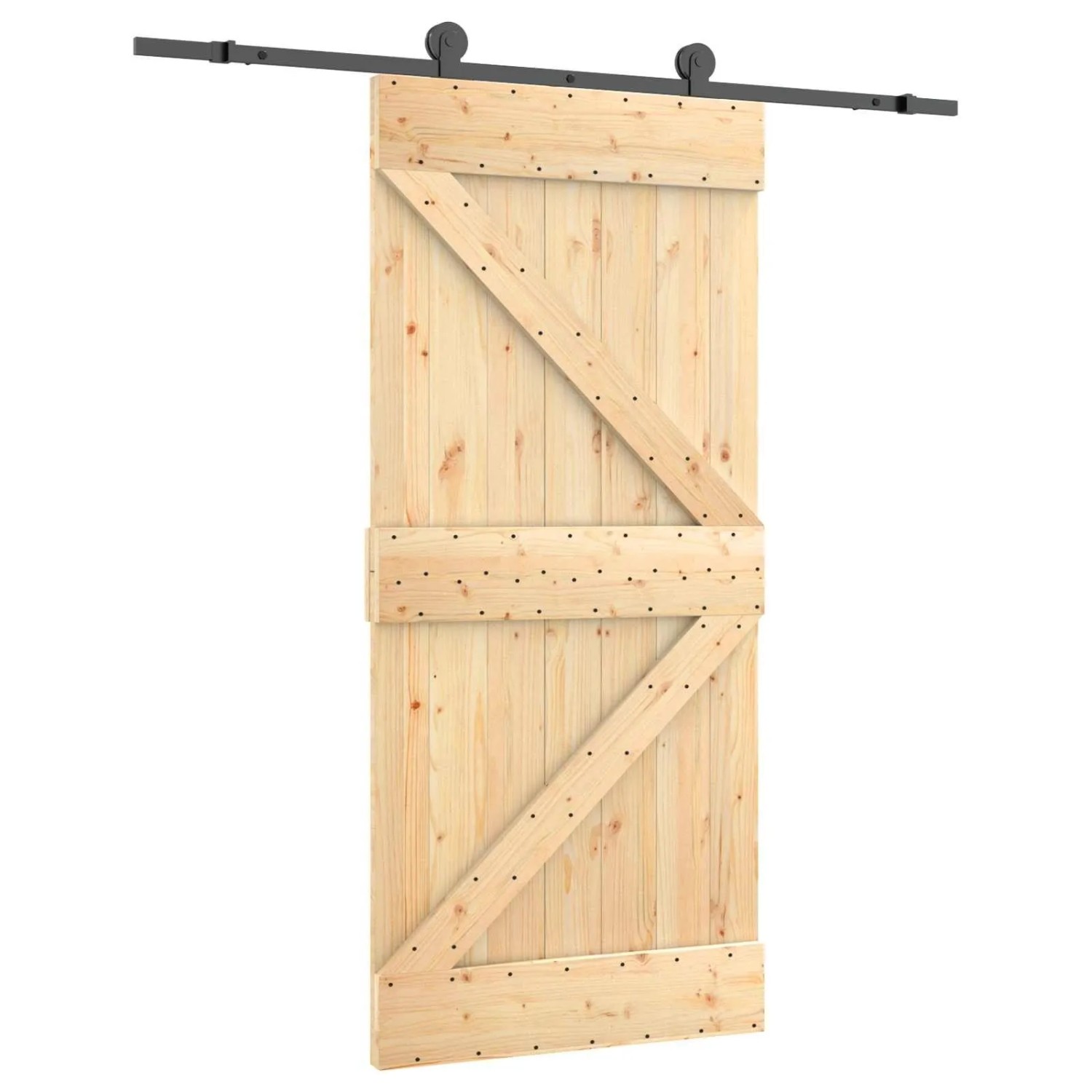 vidaXL Schiebetür Natur und Schwarz 95 x 210 cm Massivkiefer 3444985
