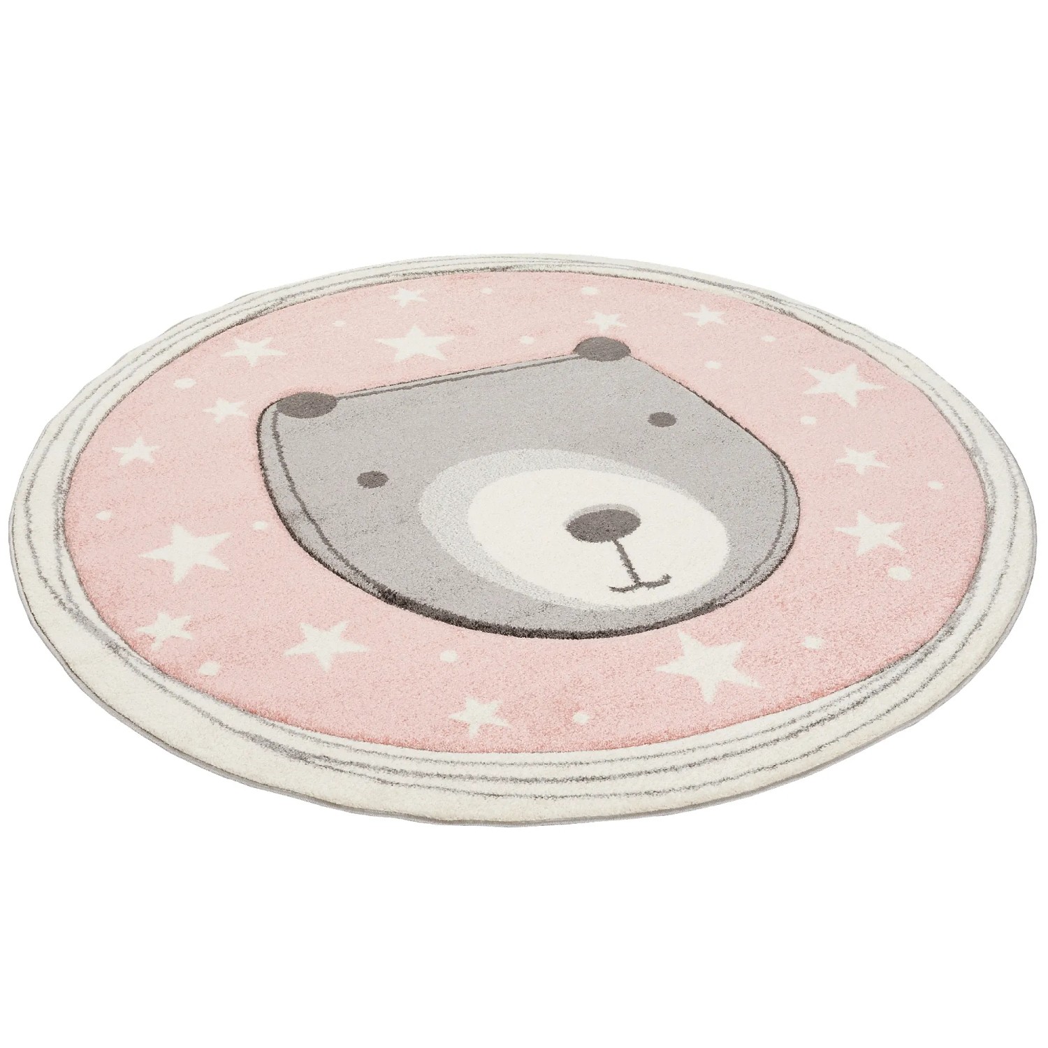 Pergamon Kinder Teppich Maui Kids Pastell Rosa Bär Rund Rosa 120x120cm