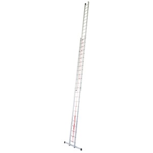 Krause Seilzugleiter Stabilo, 2-teilig, ausgefahren. Aluminiumleiter mit rotem Seilzug und breiter Quertraverse.