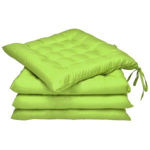 4er Set Beautissu Lea Stuhlkissen, 40x40cm, apfelgrün, mit Steppung und Bändern.