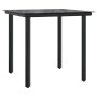 Schwarzer vidaXL Gartentisch mit Glasplatte, Teil der 5-tlg. Garten-Essgruppe aus Rattan und Stahl.