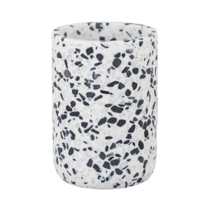 Schöner Wohnen Zahnputzbecher Tosi, weiß-schwarz, Terrazzo-Muster.