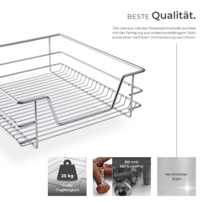 Tectake Teleskopschublade  Verchromt Leichtgängig  Mit Vollauszug  44 x 47 x 14 cm Grau