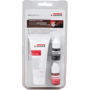Egger Reparaturset Decor Mix & Fill für dunkles Laminat: Paste und Farbpigmente im Set.