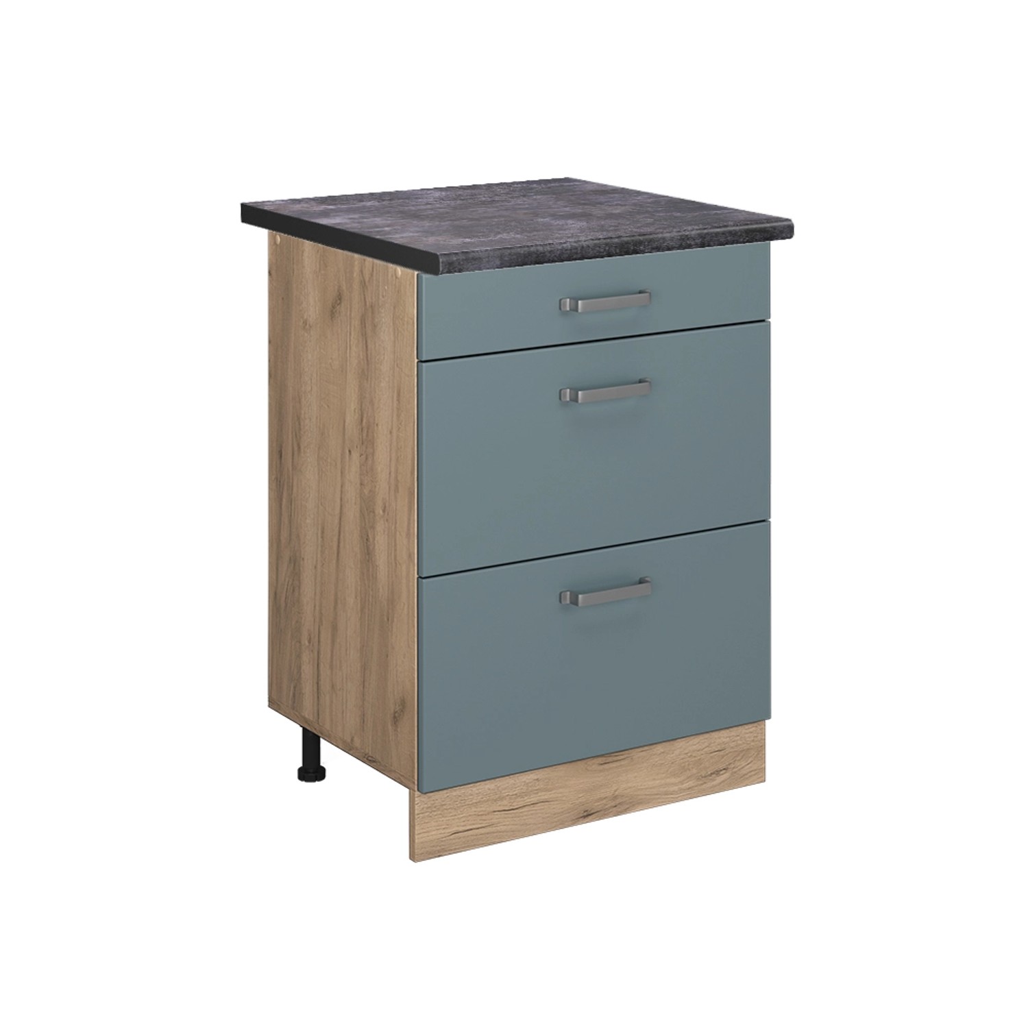 Vicco Küchenunterschrank R-Line Blau-Grau/Goldkraft Eiche 60 cm mit Schubladen AP Anthrazit
