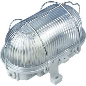 Graue REV Ritter Kellerlampe aus Kunststoff, 60 W, mit Schutzkorb für Wand- und Deckenmontage.
