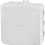 Grauer Abzweigkasten Aufputz 85x85mm IP54 mit Klemmleiste für Innen- und Außenbereich.