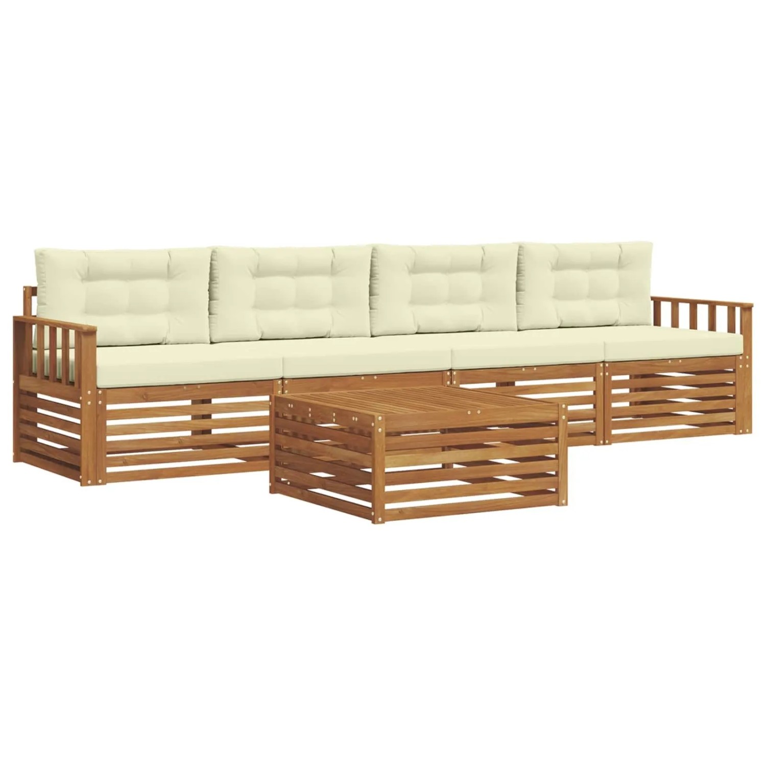 vidaXL Outdoor-Sofagarnitur mit Kissen 5-Tlg Natur und Creme 3372970