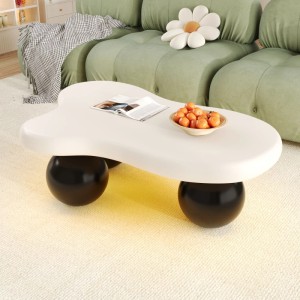 okwish Couchtisch Cloud Style mit LED-Beleuchtung Rundbein-Design Weiß/Schwarz