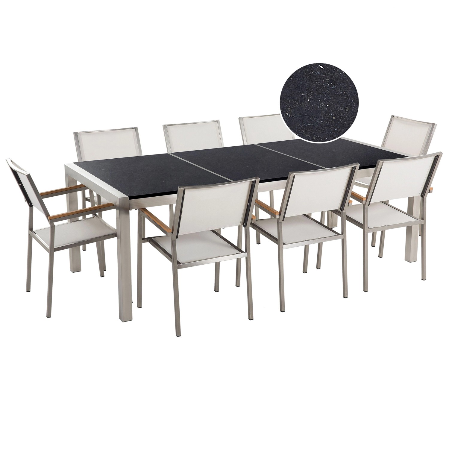 Beliani Gartentisch Set GROSSETO Weiss Schwarz Silber 100x220x87 günstig online kaufen