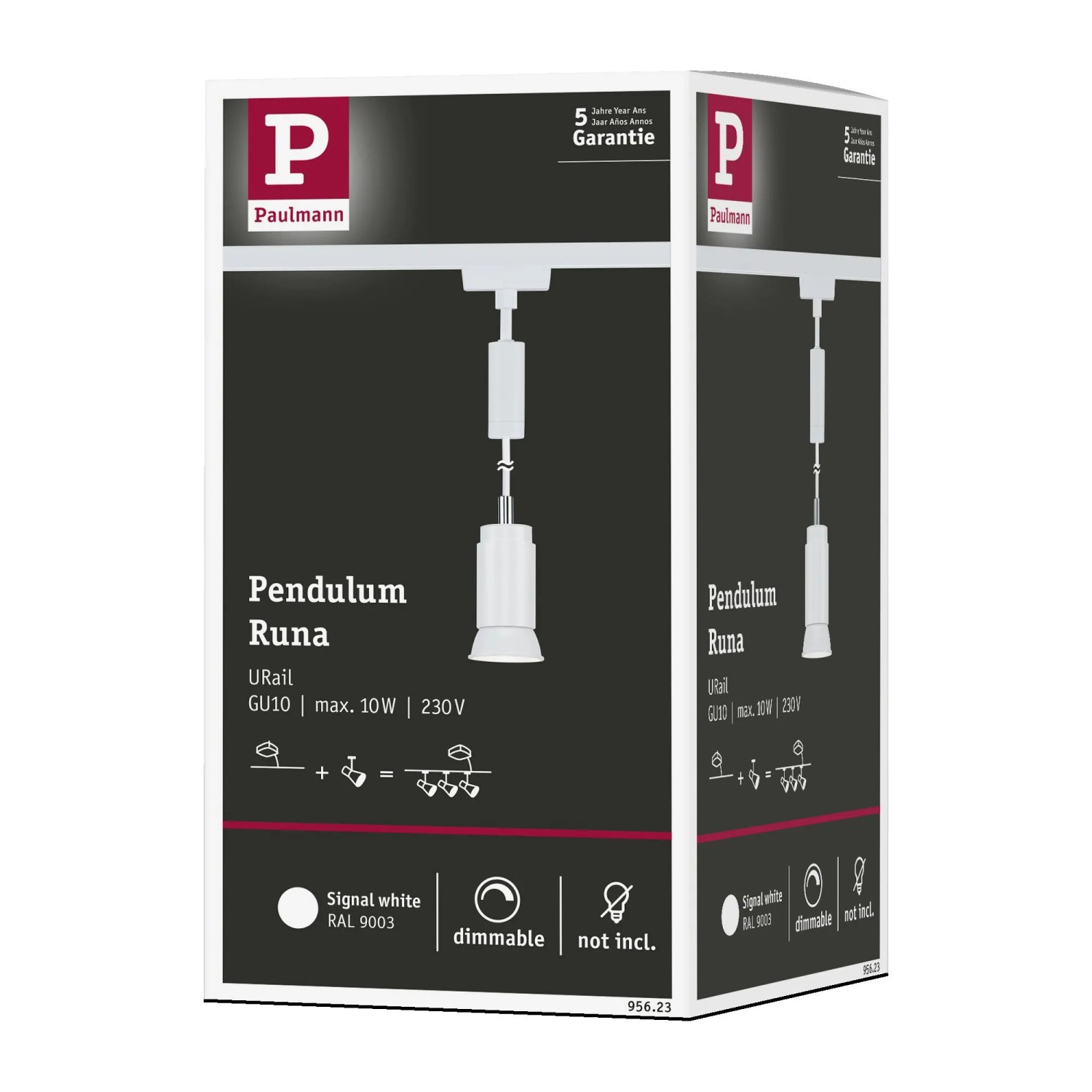 Verpackung der Paulmann URail Pendelleuchte Runa in Signalweiß, 118 cm. LED-Schienensystem.