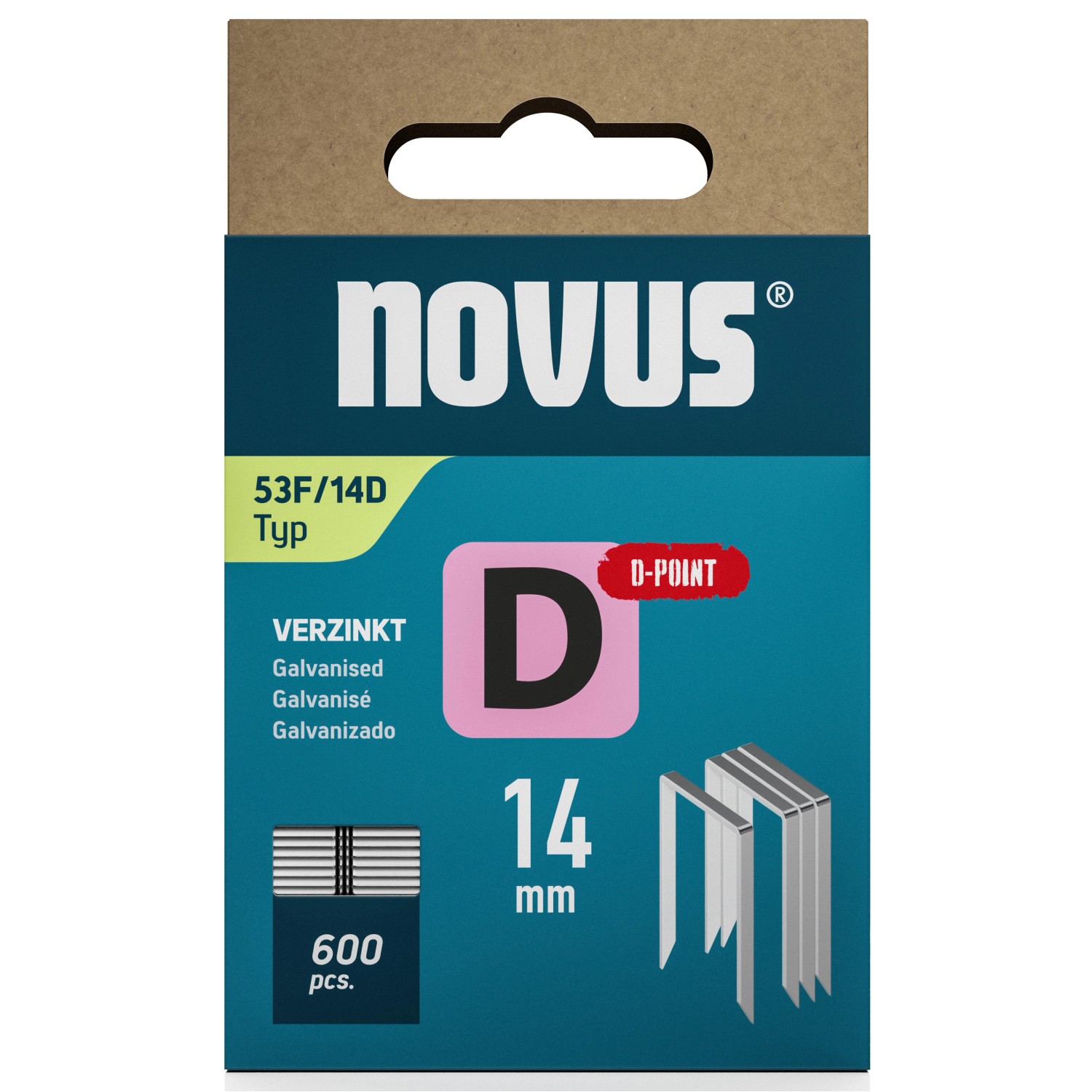 Novus Feindrahtklammern D 53 F, 14 mm, 600 Stück, verzinkt für Tacker.