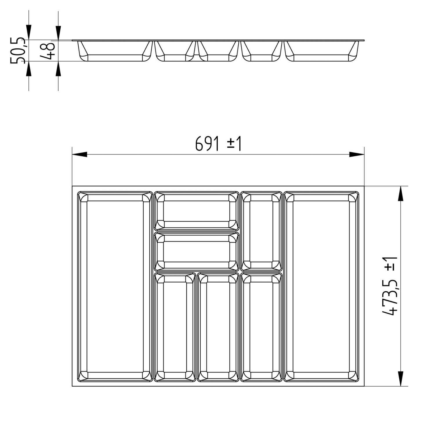 SOTECH ORGA-BOX-3 Besteckeinsätze Tiefe 473 mm Höhe 50,5 mm Silbergrau Schubladeneinsätze Breite 691 mm_6