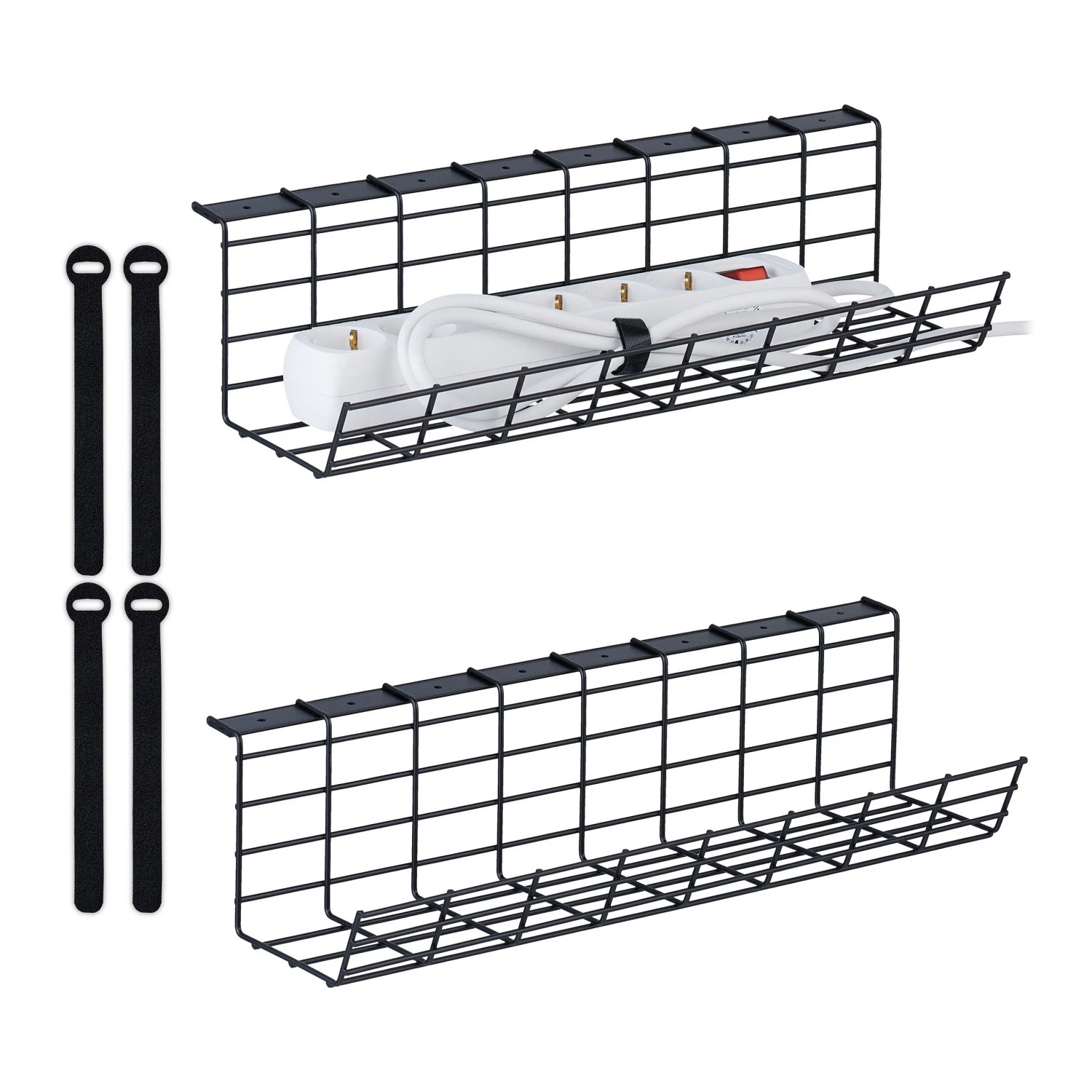 Relaxdays Gitterkabelkanal 2er Set Eisen Schwarz 11 cm x 43 cm x 14 cm