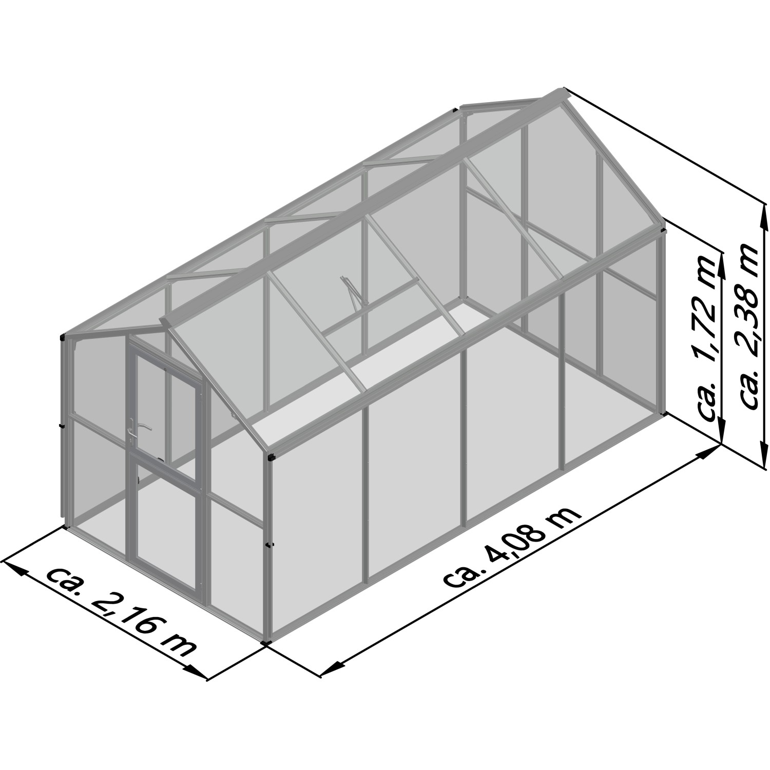 KGT Gewächshaus Galant IV, tannengrün, 8,8 m², mit Maßen. Ideal für Pflanzenzucht.