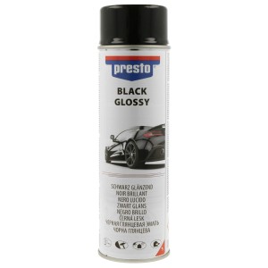 Presto Lackspray Schwarz glänzend, 500ml Dose für Lackreparatur und Karosseriearbeiten.