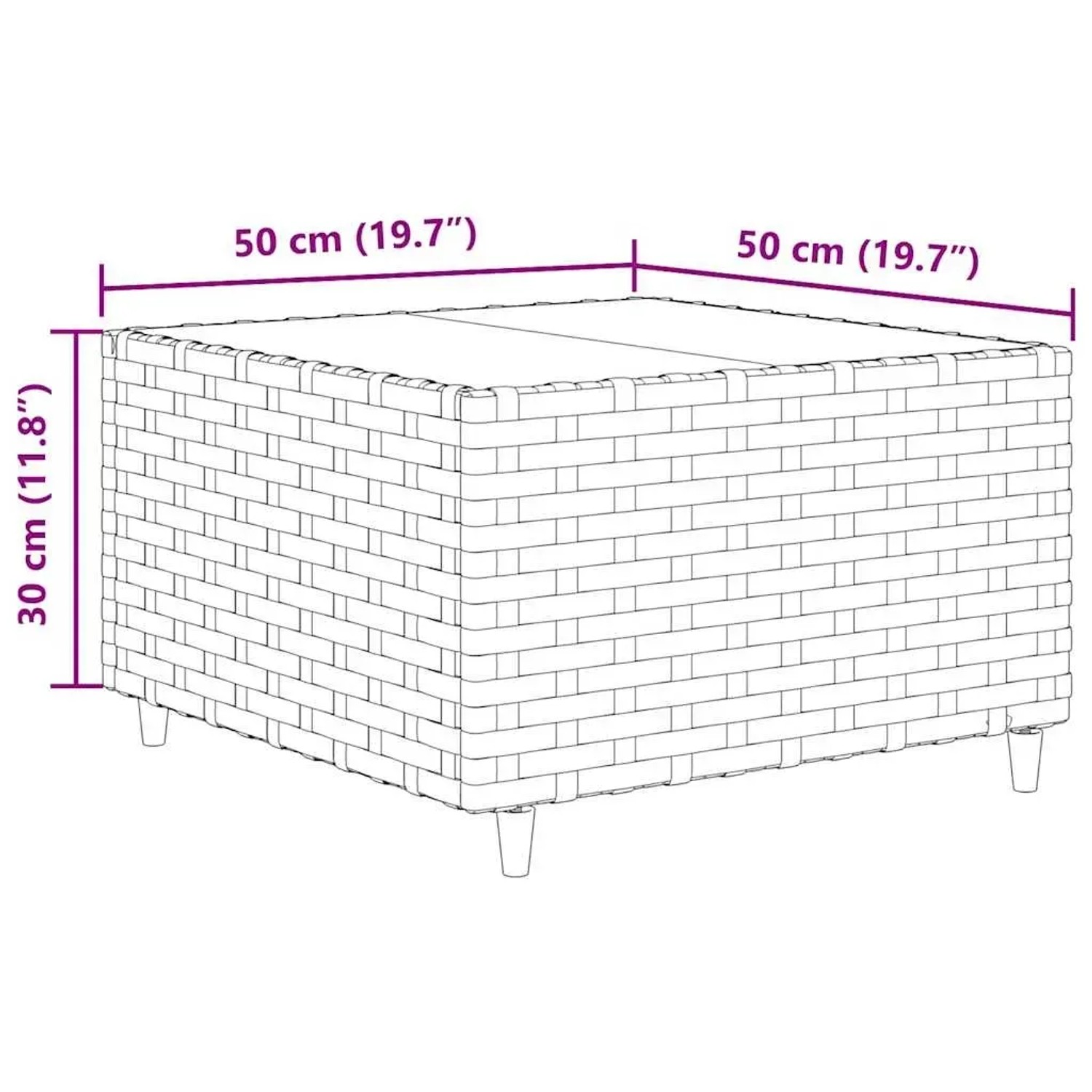 Detailansicht: Brauner vidaXL Couchtisch aus Polyrattan, Teil eines 7-tlg. Garten Lounge Sets.