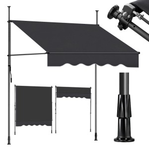 Sekey Klemmmarkise für Balkon mit Kurbel ohne Bohren Sonnenschutz UV-beständig Balkonmarkise 250 x 130 cm Dunkelgrau