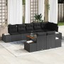 Schwarzes 9-teiliges vidaXL Garten-Sofa-Set aus Poly Rattan mit Kissen für Terrasse und Garten.
