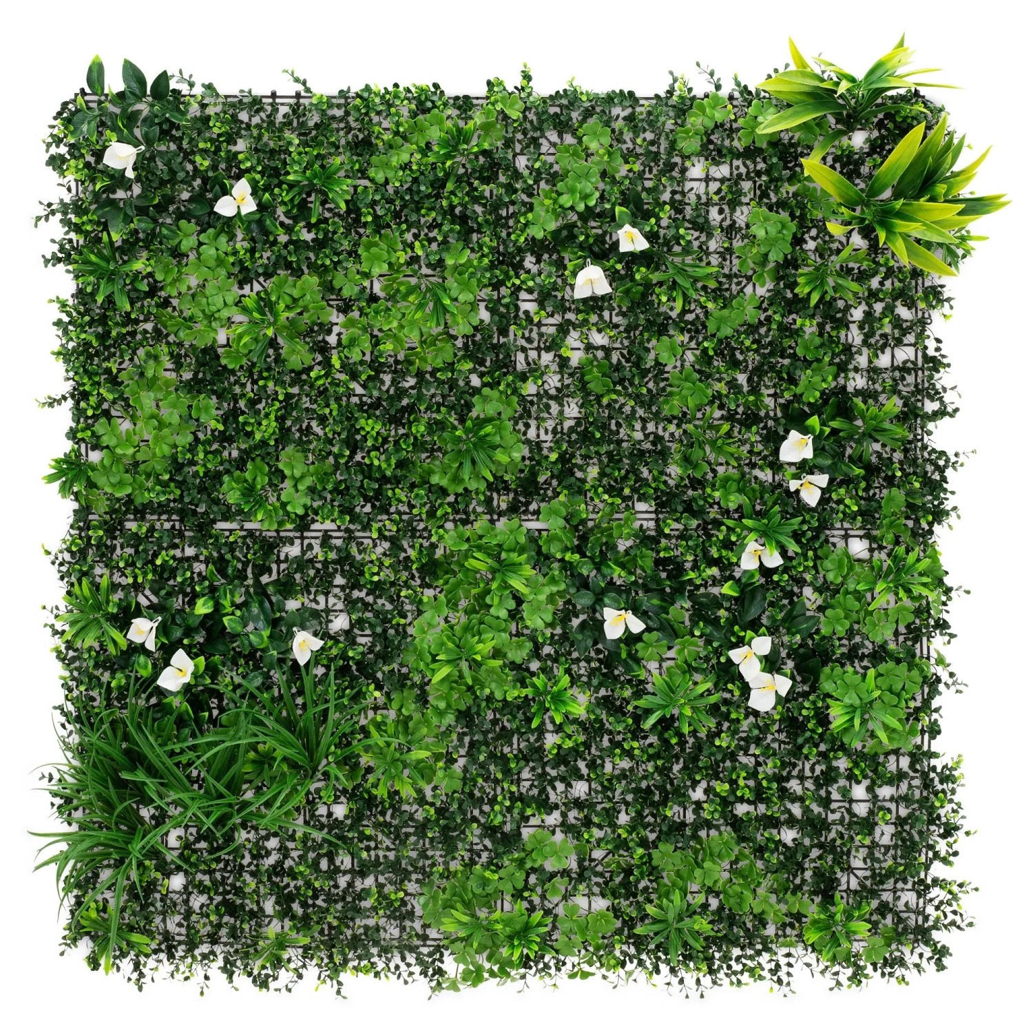 ECD Germany Kunstpflanzen Wandpaneel White Bloom 100x100 cm Grün