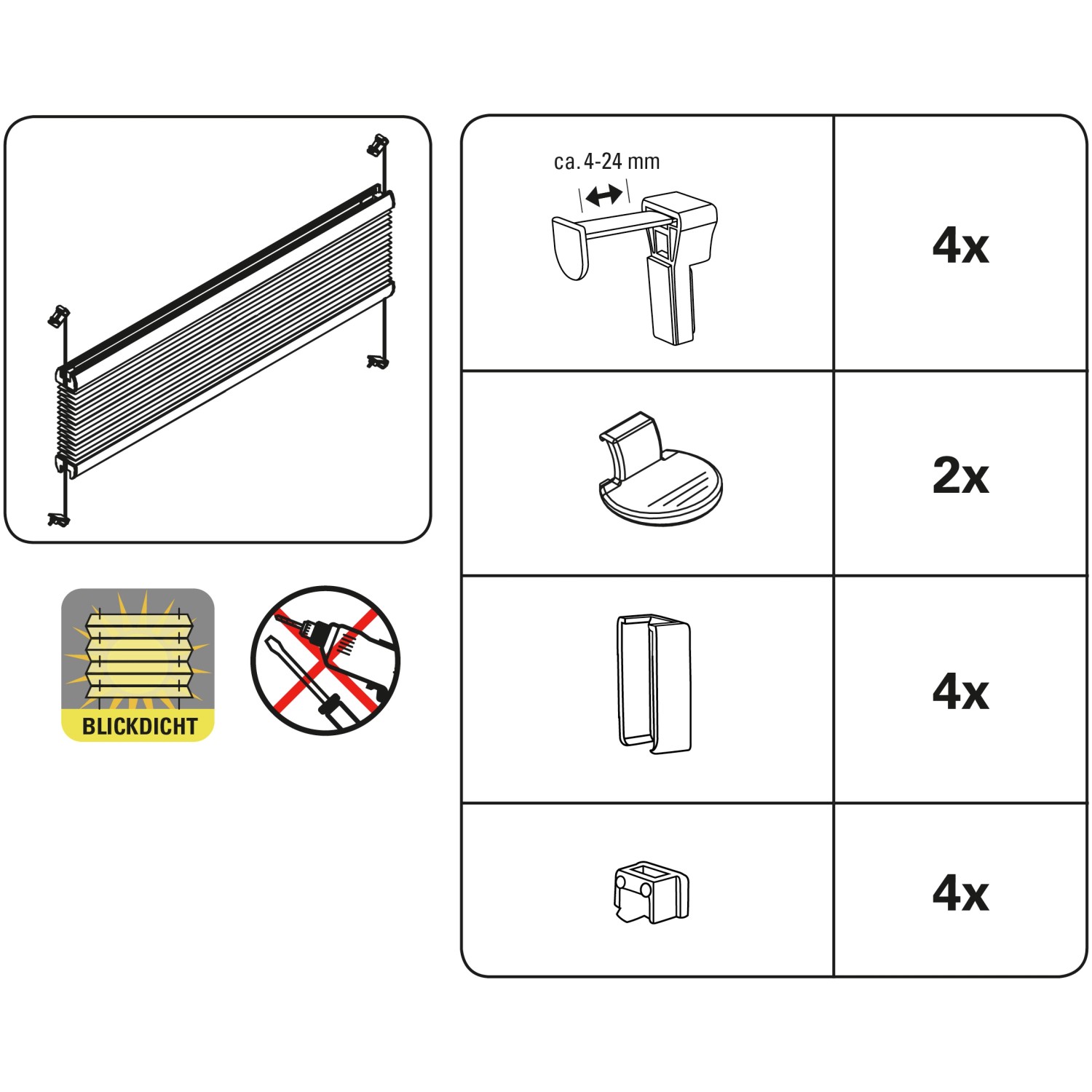 Gardinia Easy Fix Plissee Greta Rauchblau, Montage und Zubehör im Überblick.