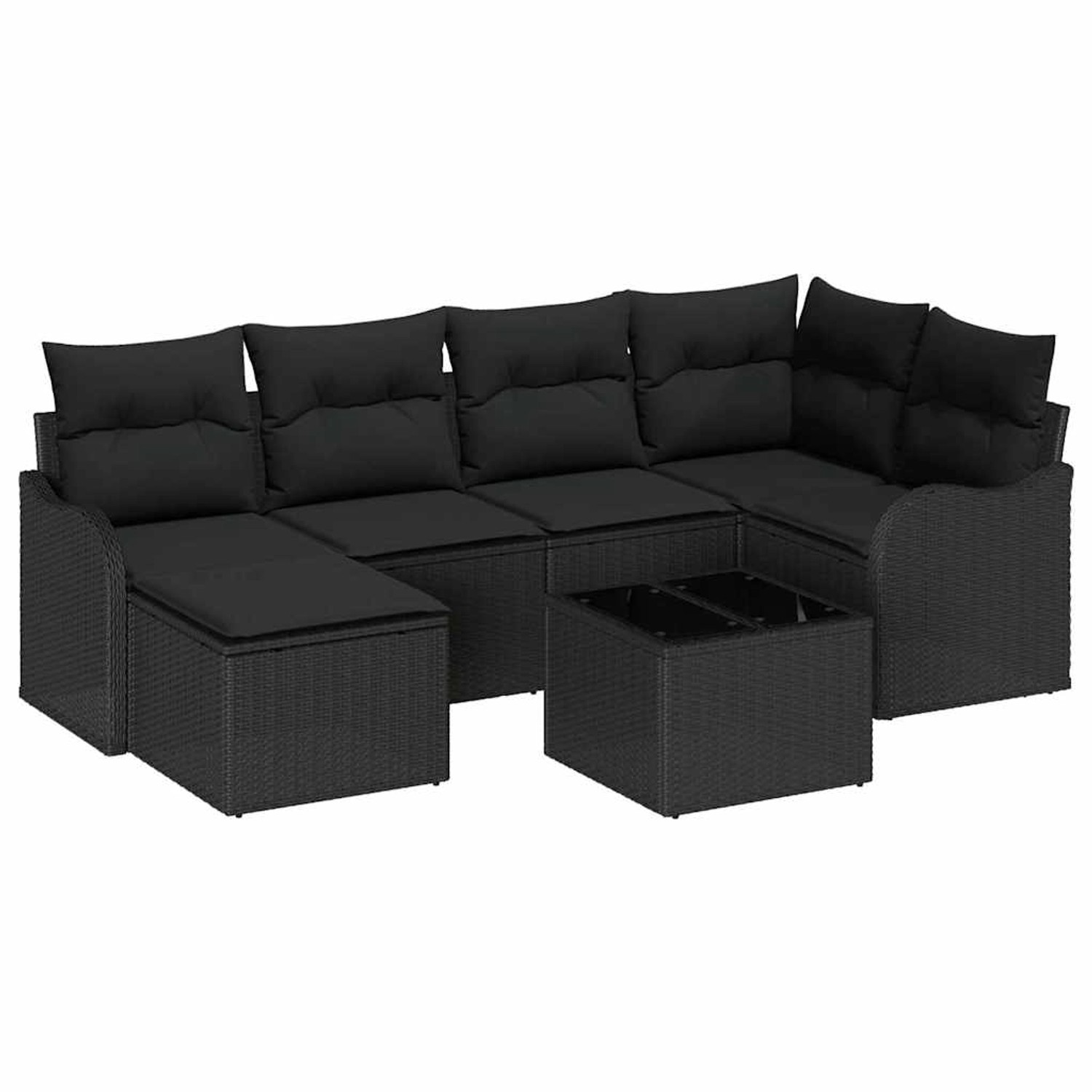 vidaXL Garten-Sofa-Set mit Kissen 7-Tlg Schwarz Poly Rattan 3354452 günstig online kaufen