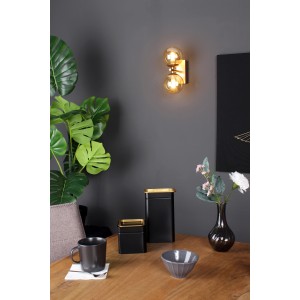 LUCE Design Wandleuchte Neptun, 2-flammig, Champagner & Messing, mit mundgeblasenem Glas.