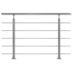 Dolle Geländerset Edelstahl 150cm für Bodenmontage, bestehend aus Pfosten, Handlauf und Geländerfüllung.