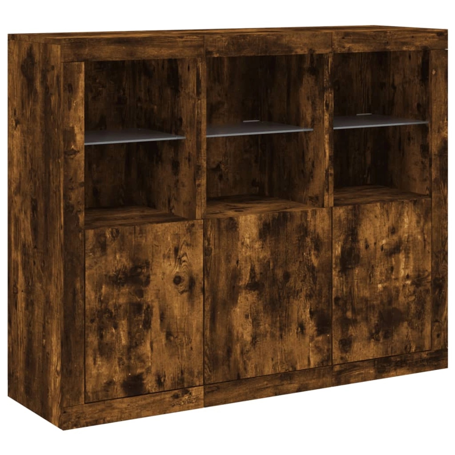 vidaXL Sideboards mit LED-Leuchten 3 Stk Räuchereiche Holzwerkstoff 3209104 günstig online kaufen