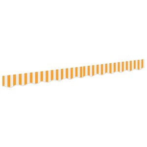 Gelb-weiß gestreifte vidaXL Markisenschürze aus Polyester, 2,5 m, mit Wellenkante. Ersatz-Volant für Sonnenschutz.