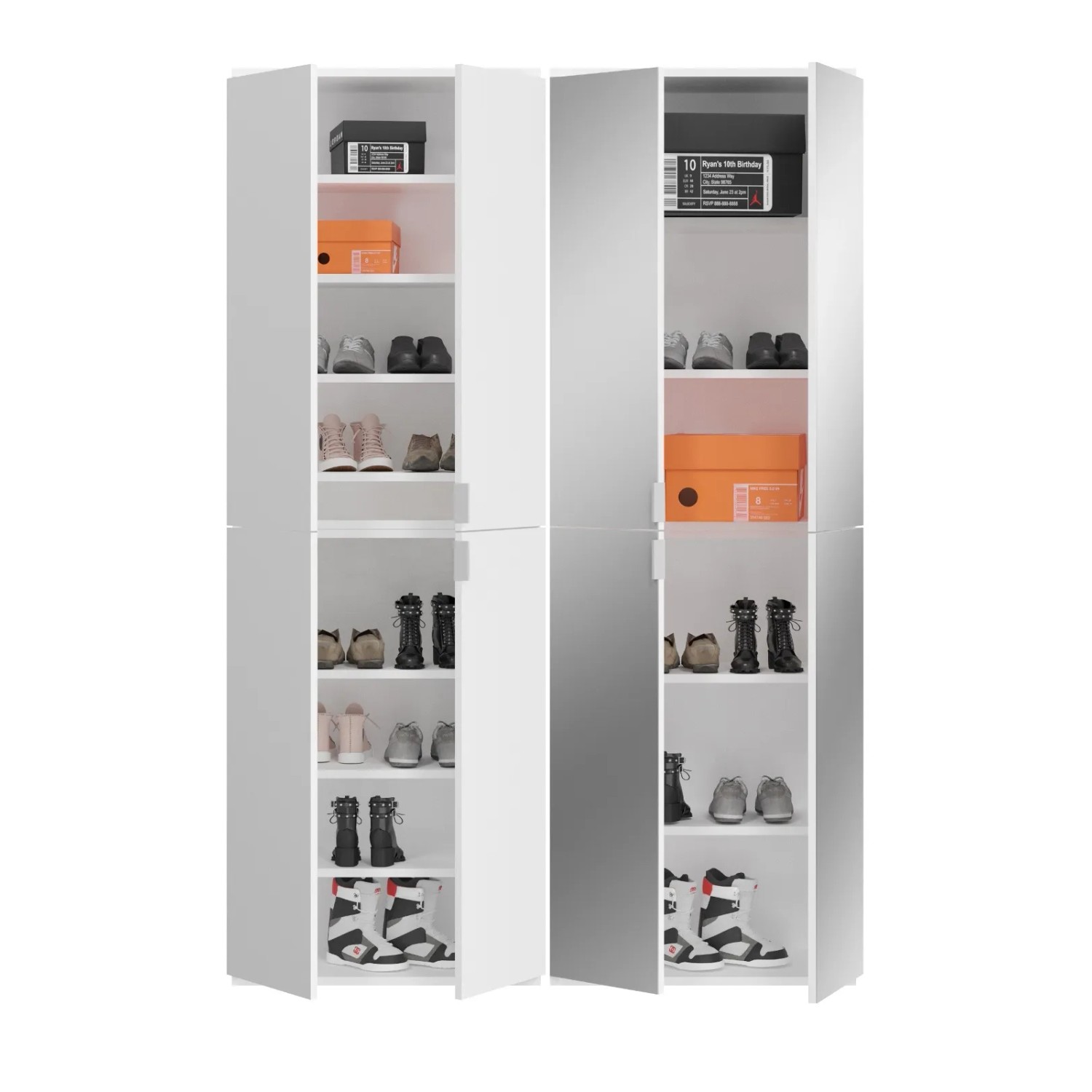 Inn.Furn Schuhschrank Weiß Hochglanz 122 cm mit Spiegel SystemX_10
