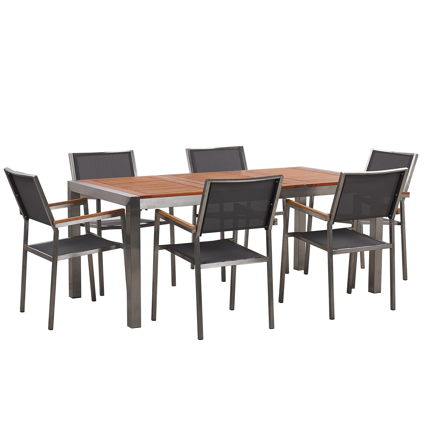 Beliani Gartentisch Set GROSSETO Grau Heller Holzfarbton Silber 90x180x87 günstig online kaufen