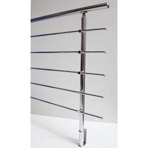 Dieda Geländerset aus Aluminium, eloxiert, mit waagerechten Rundstäben. Detailansicht.