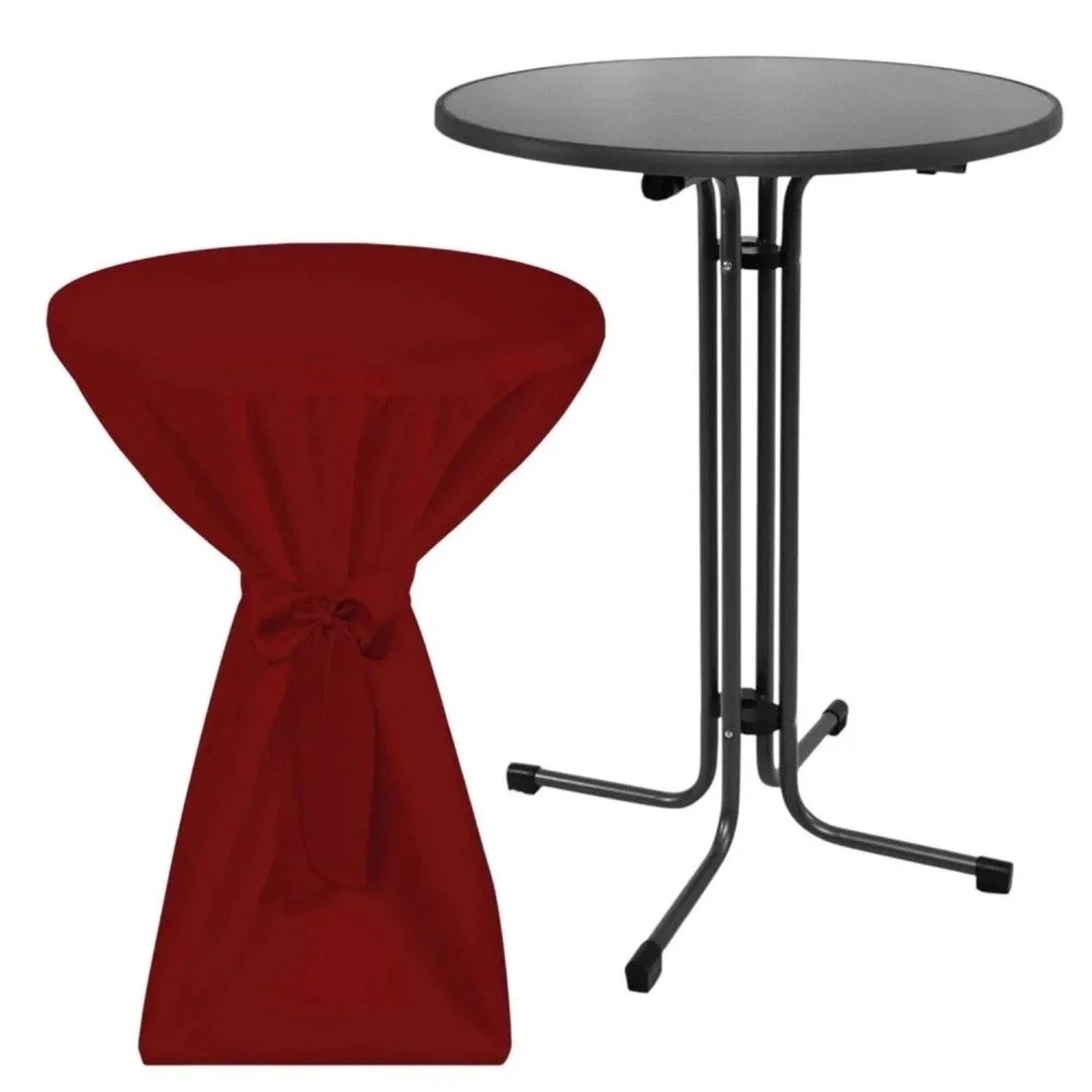 Beautissu Sylt Stehtisch ø 70cm Grau mit Premium Stehtischhusse ø 70cm Bordeaux