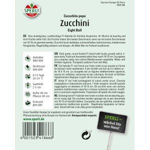 Samenpackung Sperli Zucchini Eight Ball, runde, grüne Zucchini-Sorte.