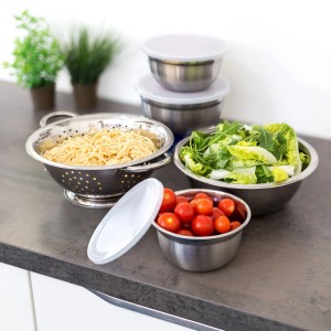 Relaxdays Schüssel Set Edelstahl Stapelbar Mit Deckel 24 cm x 30 cm x 10 cm 0,8 kg